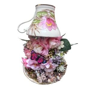 Aynsley‎ England Floating Teacup Centerpiece Faux Floral Pink Rose Butterfly
